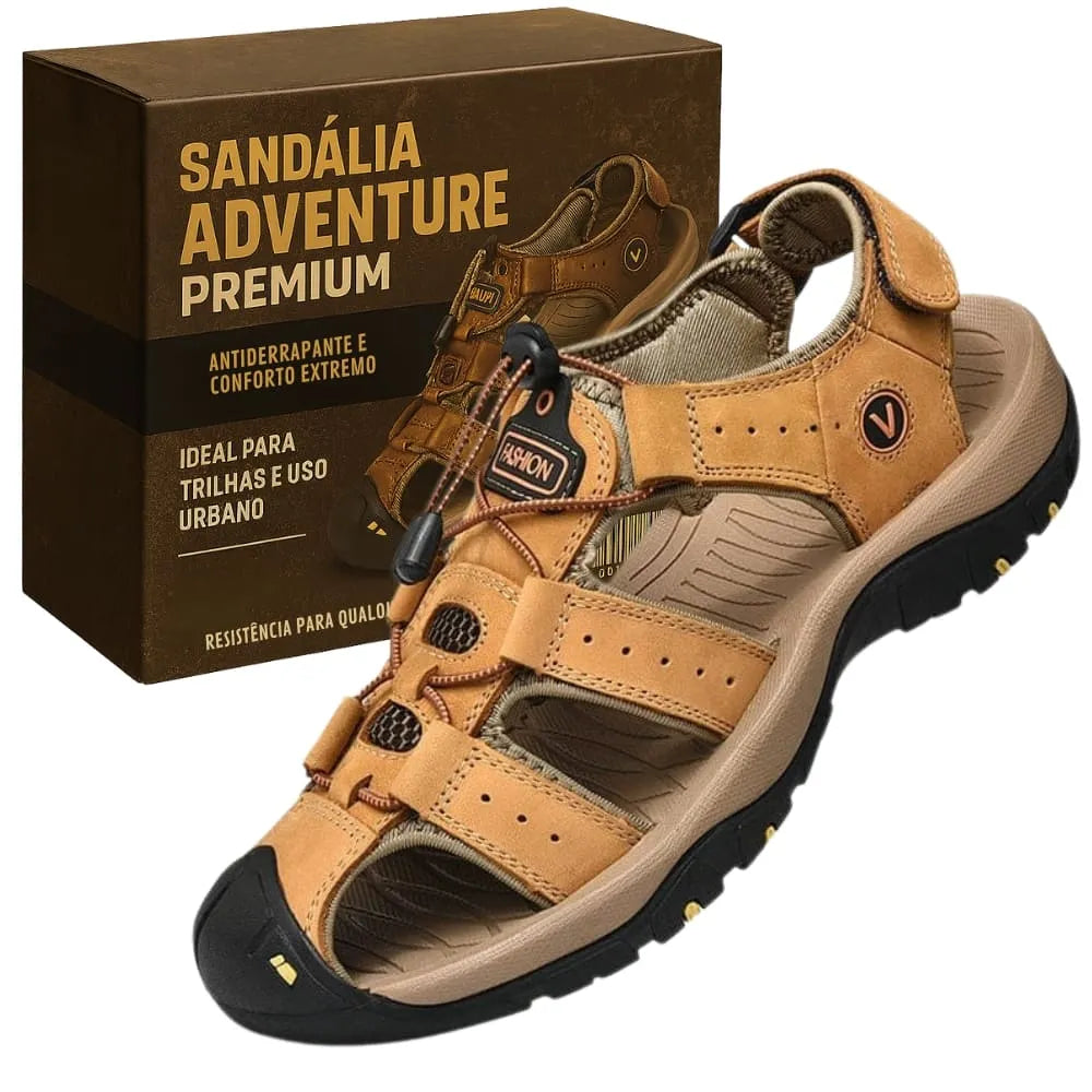 Sandália Adventure Confort Masculino de Couro - Confortável e Antiderrapante