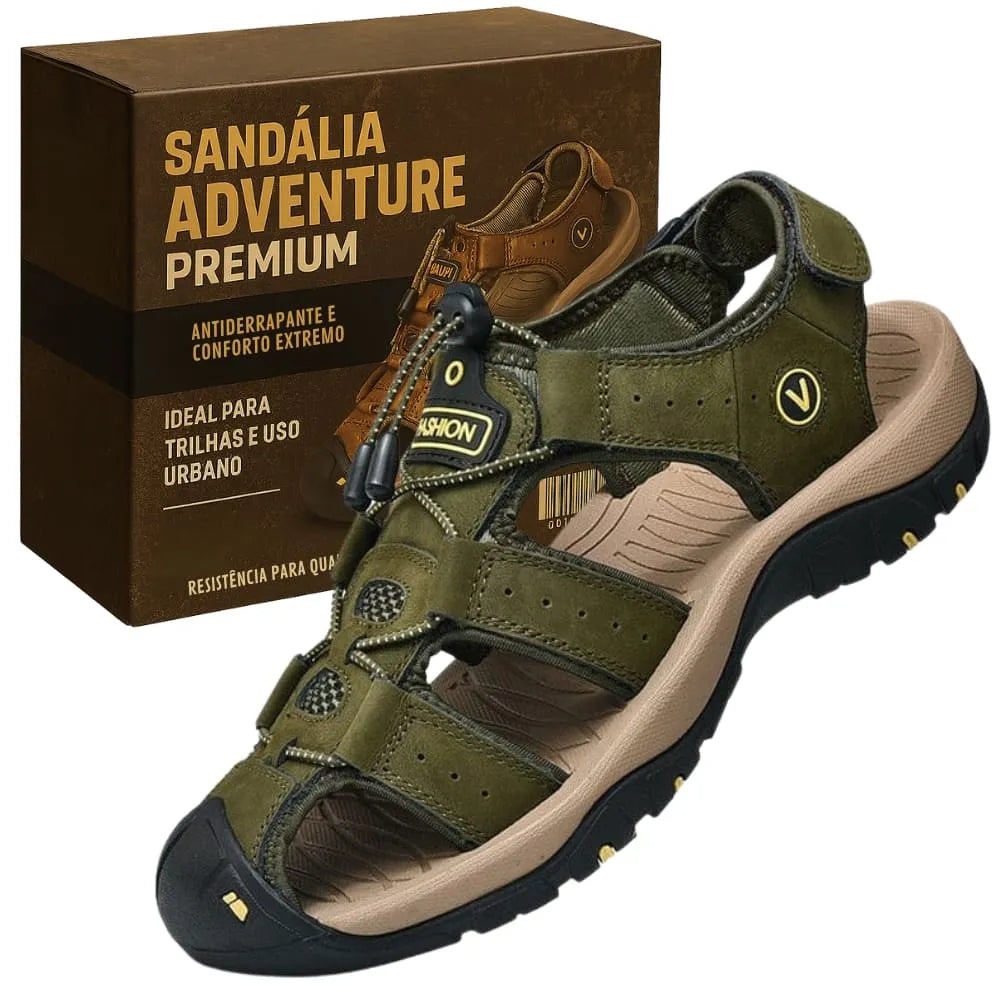 Sandália Adventure Confort Masculino de Couro - Confortável e Antiderrapante