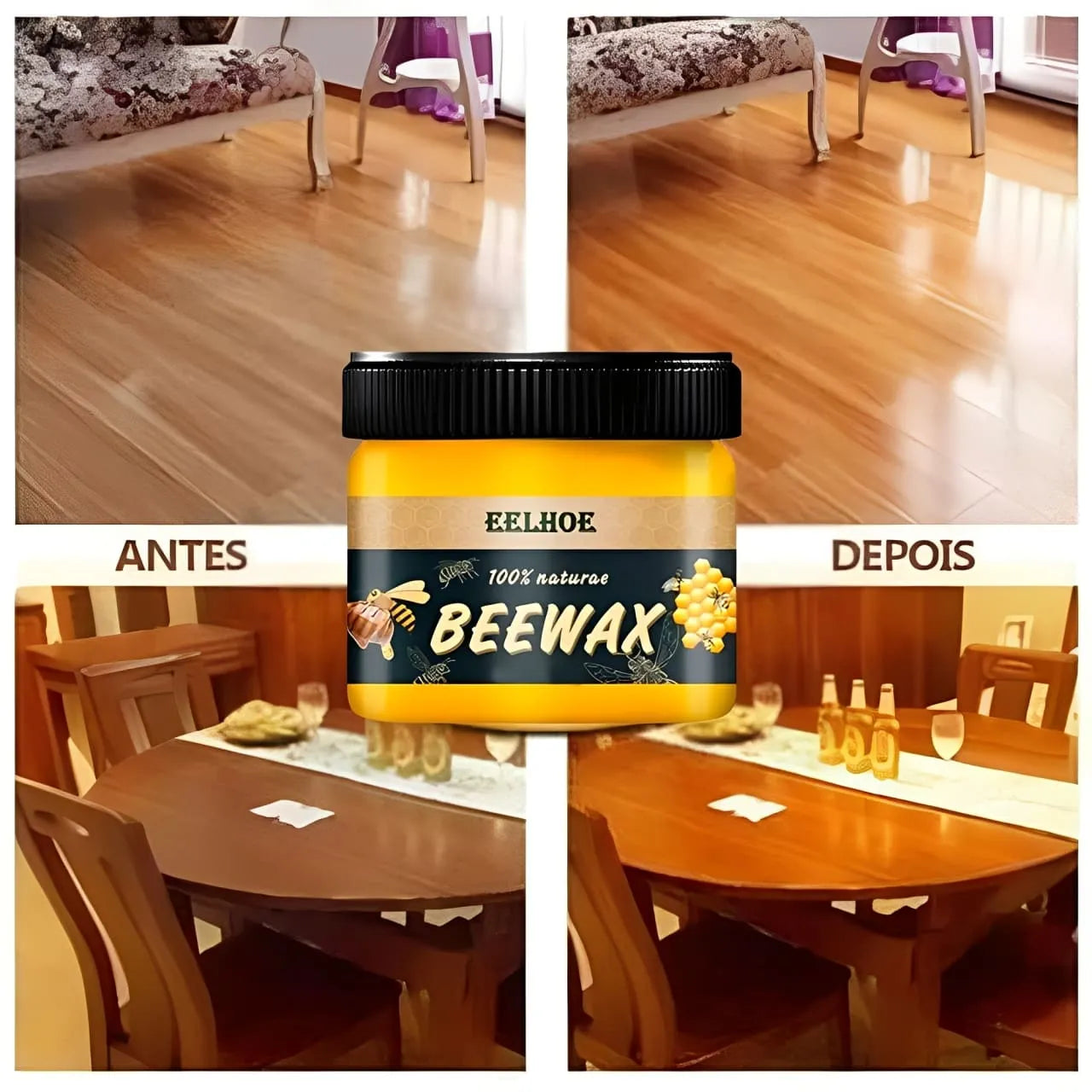 Kit 4 BeeWax - Cera de Abelha Que Restaura Móveis de Madeira e Polimento