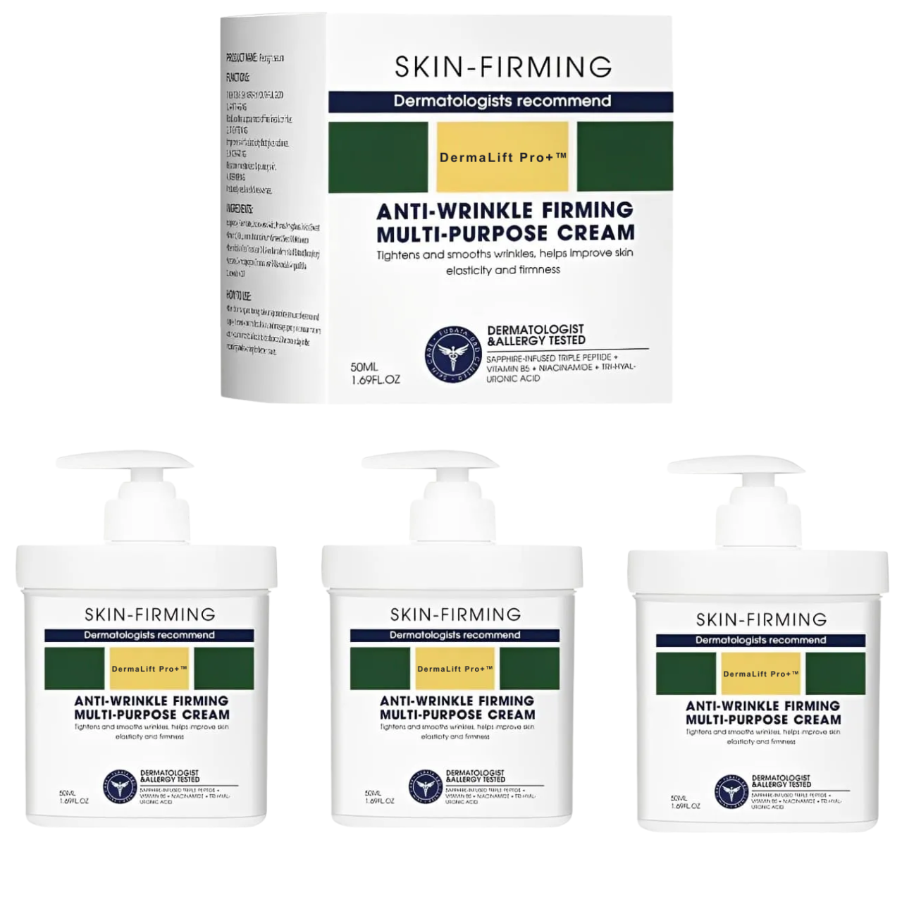 Kit 3 DermaLift Pro+ – Creme Firmador com Ação Antirrugas e Anti-Flacidez