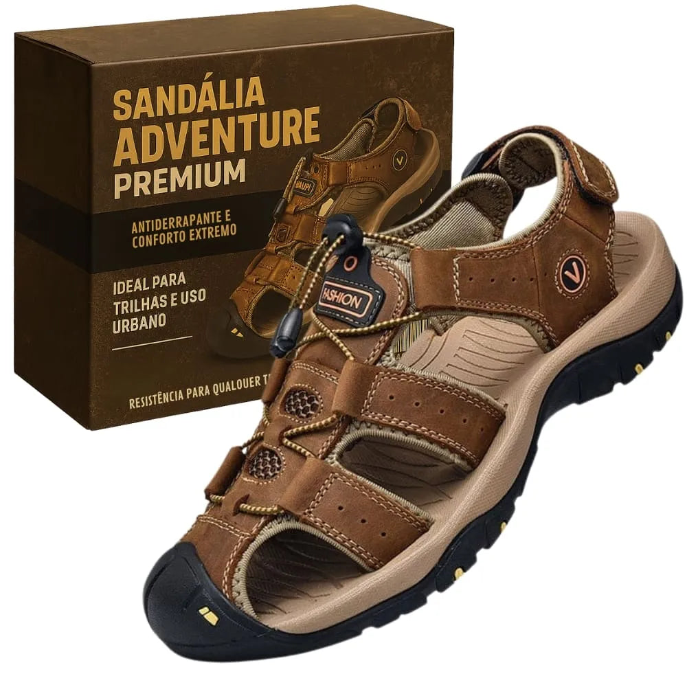 Sandália Adventure Confort Masculino de Couro - Confortável e Antiderrapante