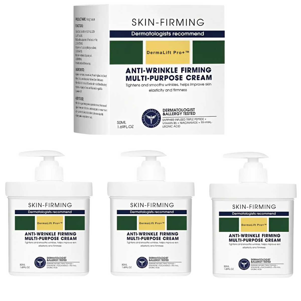 Kit 3 DermaLift Pro+ – Creme Firmador com Ação Antirrugas e Anti-Flacidez
