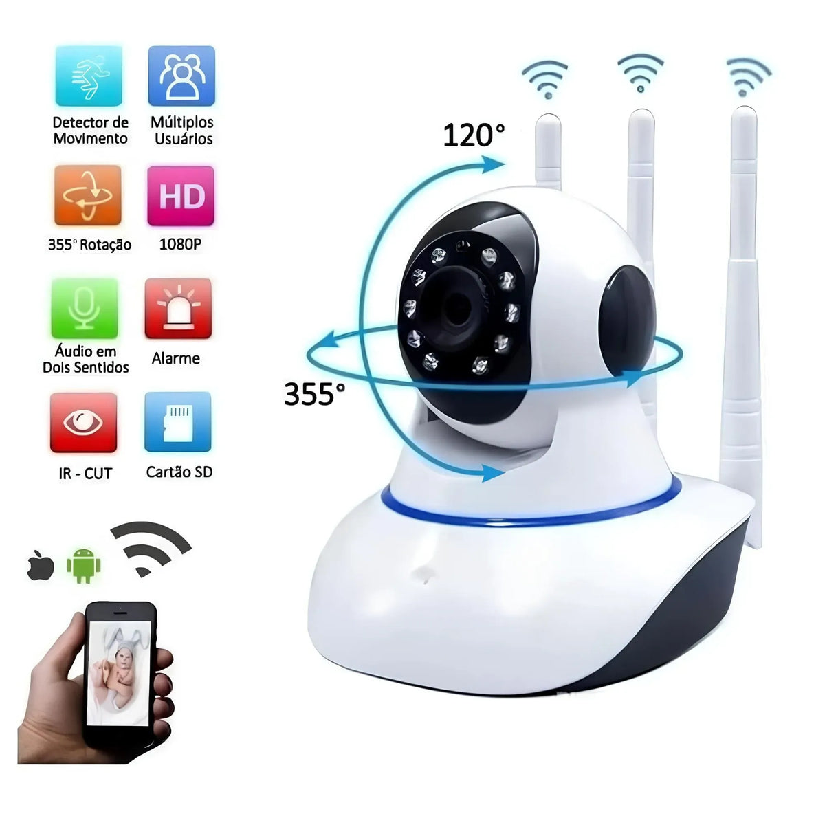 Kit 2 Câmera de Segurança Wifi 360 - Câmera Externa e Interna